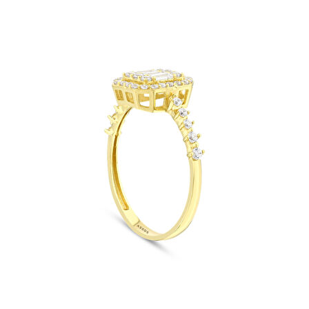 Altın Baget Taşlı Tasarım Yüzük - 14K