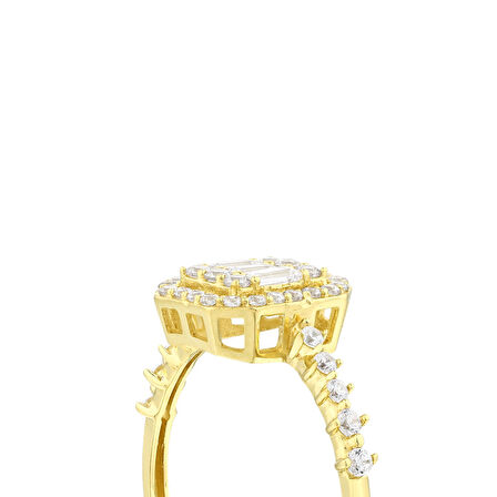 Altın Baget Taşlı Tasarım Yüzük - 14K