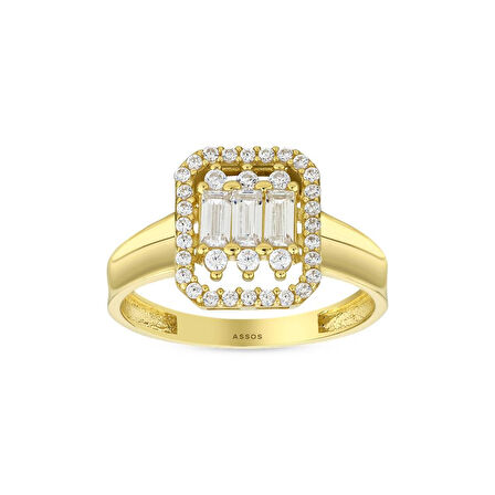 Altın Baget Taşlı Tasarım Yüzük - 14K