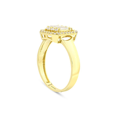 Altın Baget Taşlı Tasarım Yüzük - 14K