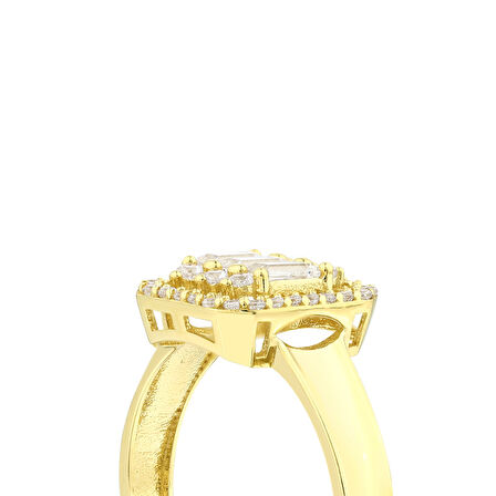 Altın Baget Taşlı Tasarım Yüzük - 14K