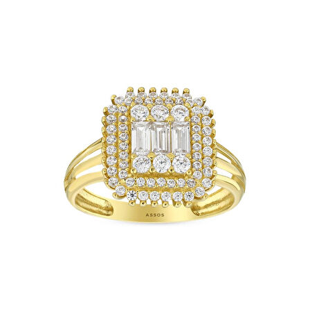 Altın Baget Taşlı Tasarım Yüzük - 14K