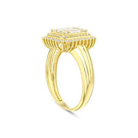 Altın Baget Taşlı Tasarım Yüzük - 14K