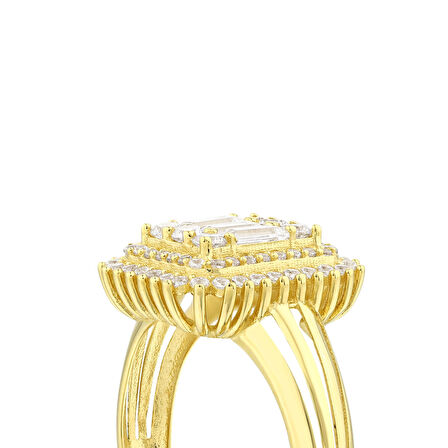 Altın Baget Taşlı Tasarım Yüzük - 14K