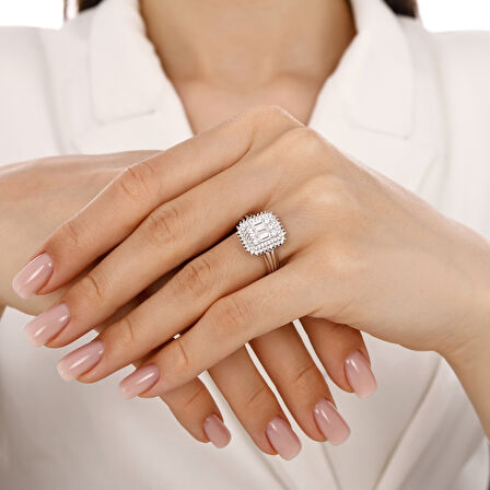 Altın Baget Taşlı Tasarım Yüzük - 14K