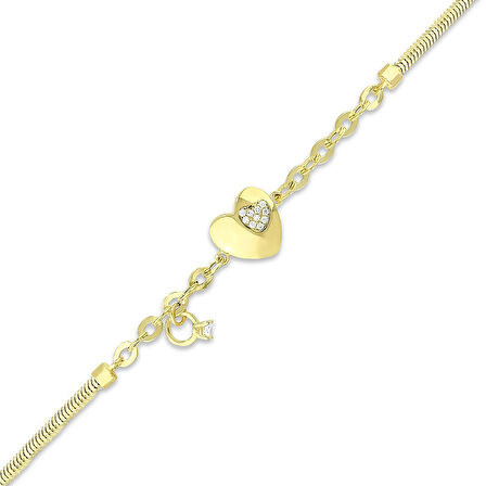 Kalp Figürlü Altın Bileklik - 14K - 3.58gr