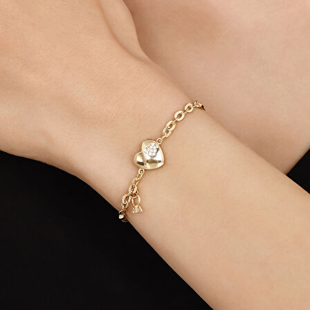 Kalp Figürlü Altın Bileklik - 14K - 3.58gr