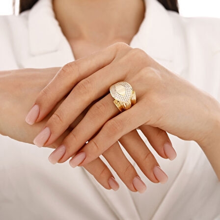 Altın Taşlı Tasarım Yüzük - 14K