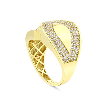 Altın Taşlı Tasarım Yüzük - 14K