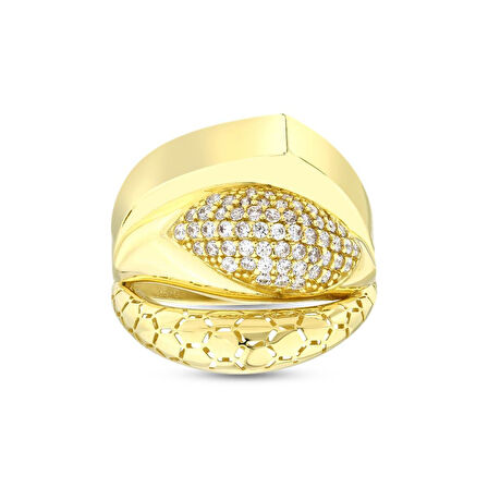 Altın Taşlı Tasarım Yüzük - 14K