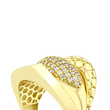 Altın Taşlı Tasarım Yüzük - 14K