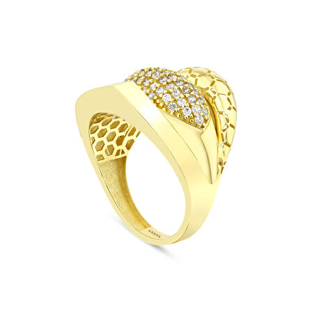 Altın Taşlı Tasarım Yüzük - 14K