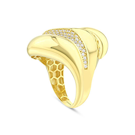 Altın Taşlı Tasarım Yüzük - 14K