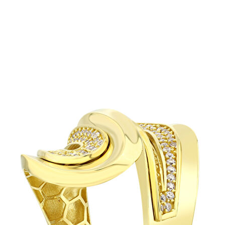 Altın Taşlı Tasarım Yüzük - 14K