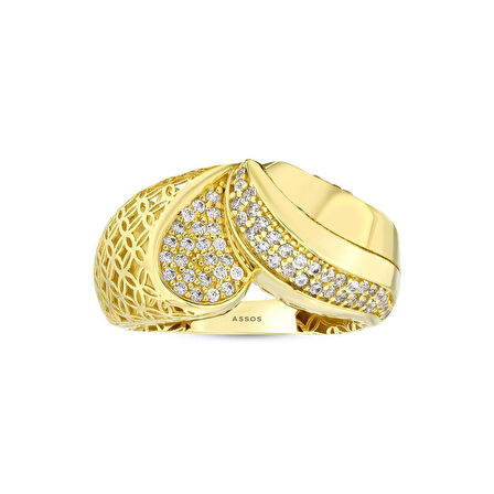 Altın Taşlı Tasarım Yüzük - 14K