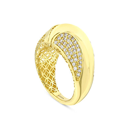 Altın Taşlı Tasarım Yüzük - 14K