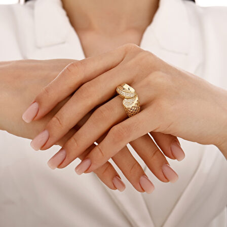 Altın Taşlı Tasarım Yüzük - 14K