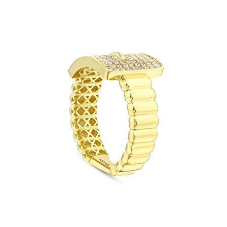 Altın Taşlı Tasarım Yüzük - 14K