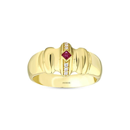 Altın Taşlı Tasarım Yüzük - 14K