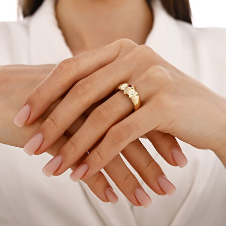 Altın Taşlı Tasarım Yüzük - 14K