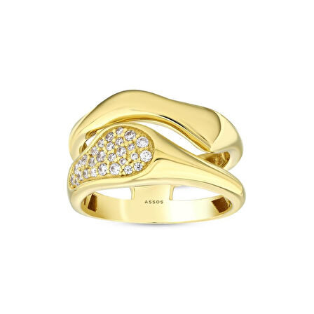 Altın Taşlı Tasarım Yüzük - 14K