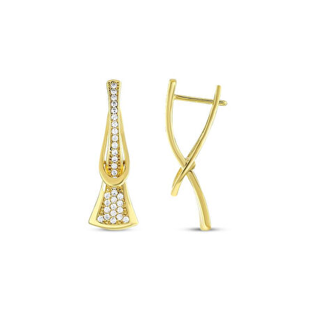 Taşlı Tasarım Altın Küpe - 14K - 3.84gr