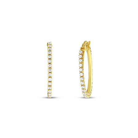 Taşlı Altın Halka Küpe - 14K - 1.98gr