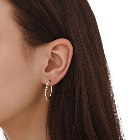 Taşlı Altın Halka Küpe - 14K - 1.98gr