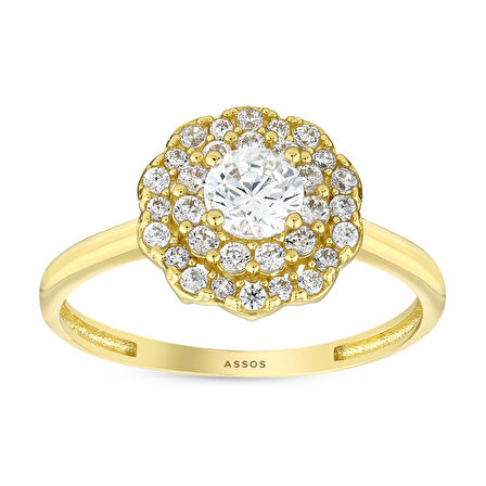 Taşlı Tasarım Altın Yüzük - 14K - 2.24gr