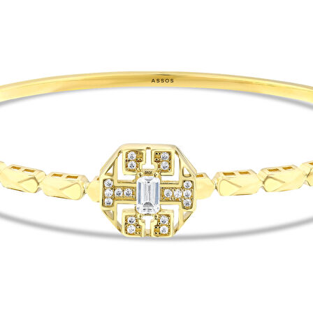 Taşlı Tasarım Altın Kelepçe - 14K - 6.11gr