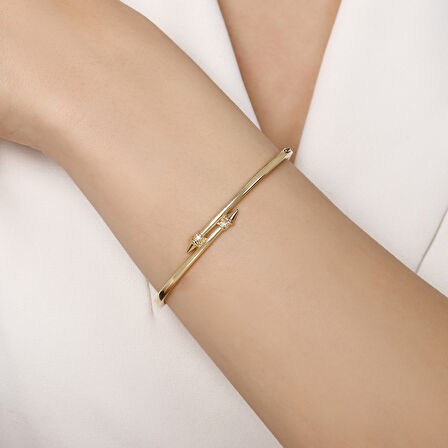 Taşlı Tasarım Altın Kelepçe - 14K - 4.95gr