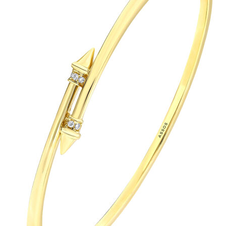 Taşlı Tasarım Altın Kelepçe - 14K - 4.95gr