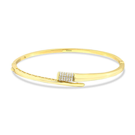 Taşlı Tasarım Altın Kelepçe - 14K - 5.75gr