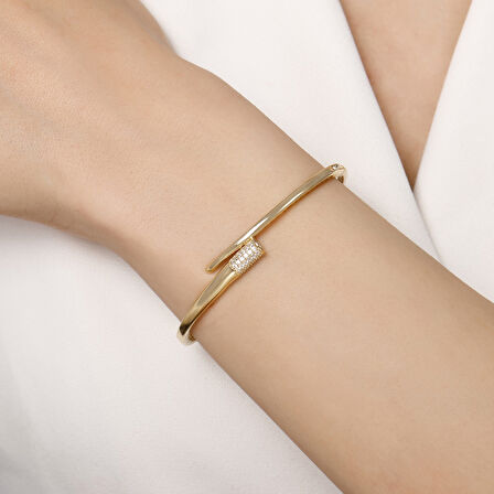 Taşlı Tasarım Altın Kelepçe - 14K - 5.75gr