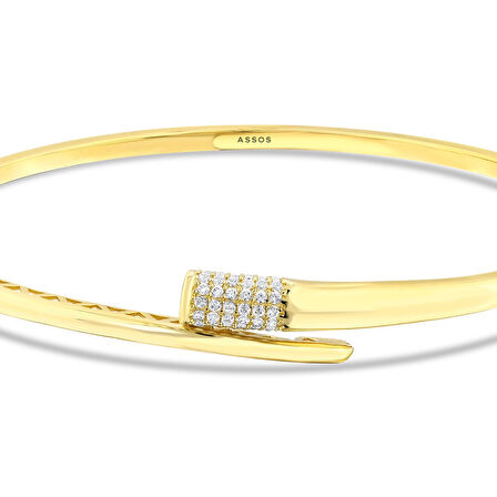 Taşlı Tasarım Altın Kelepçe - 14K - 5.75gr