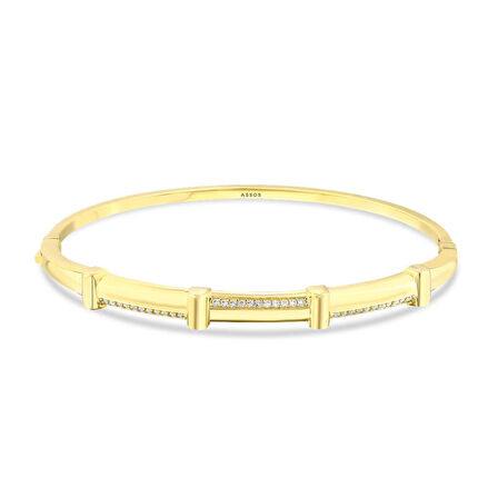 Taşlı Tasarım Altın Kelepçe - 14K - 6.35gr