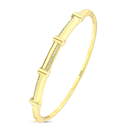 Taşlı Tasarım Altın Kelepçe - 14K - 6.35gr