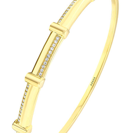Taşlı Tasarım Altın Kelepçe - 14K - 6.35gr