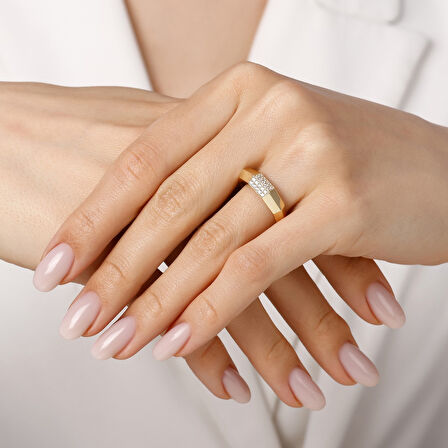 Taşlı Tasarım Altın Yüzük - 14K - 2.55gr