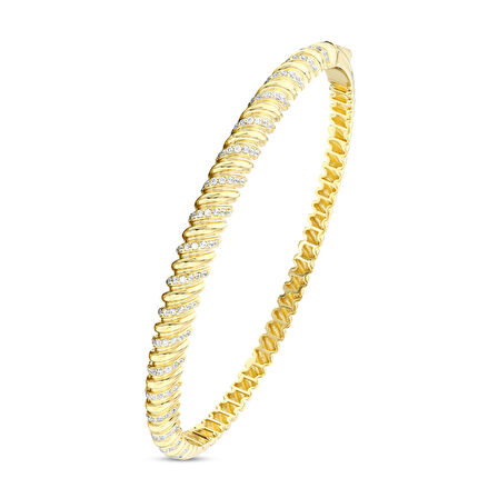 Taşlı Tasarım Altın Kelepçe - 14K - 8.30gr