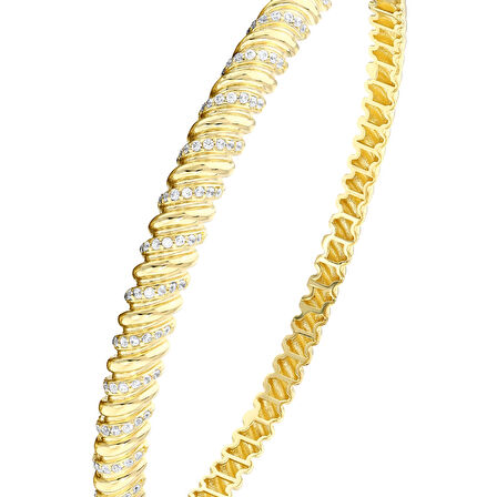 Taşlı Tasarım Altın Kelepçe - 14K - 8.30gr