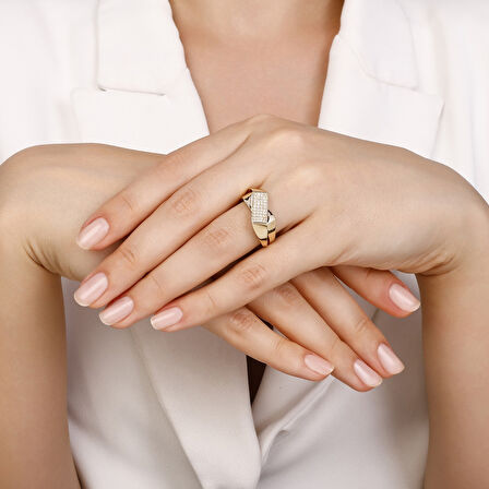 Altın Taşlı Tasarım Yüzük - 14K