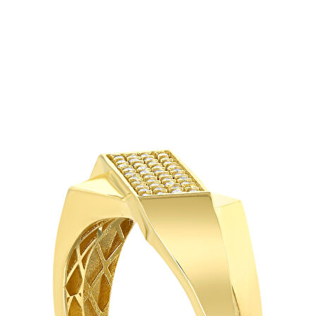 Altın Taşlı Tasarım Yüzük - 14K