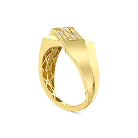 Altın Taşlı Tasarım Yüzük - 14K