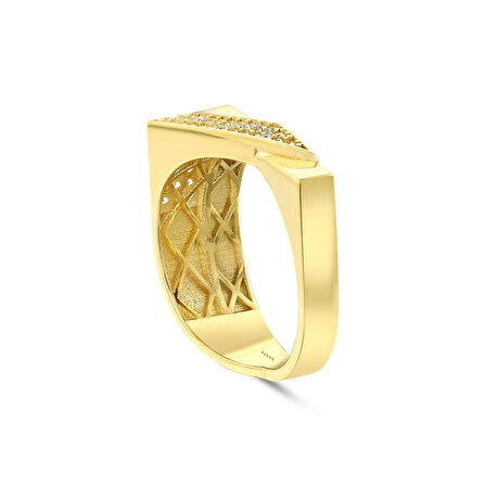 Altın Taşlı Tasarım Yüzük - 14K