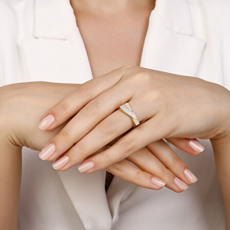 Altın Taşlı Tasarım Yüzük - 14K