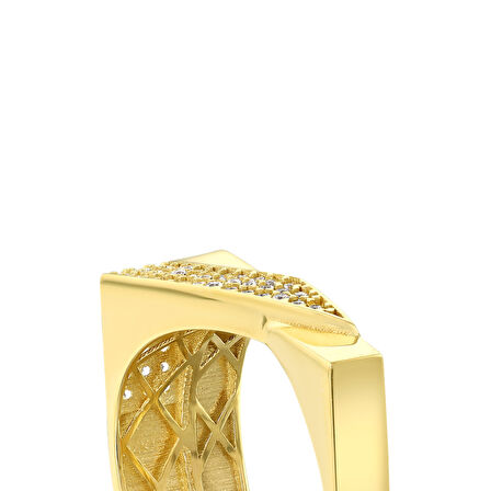 Altın Taşlı Tasarım Yüzük - 14K