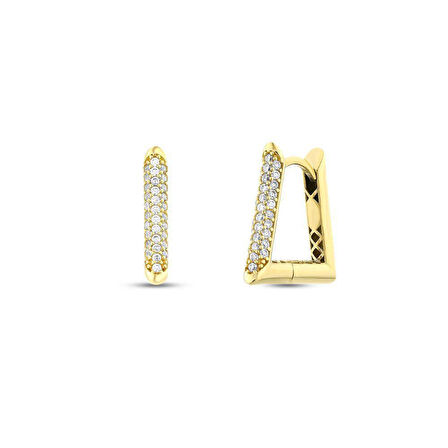 Taşlı Altın Tasarım Küpe - 14K