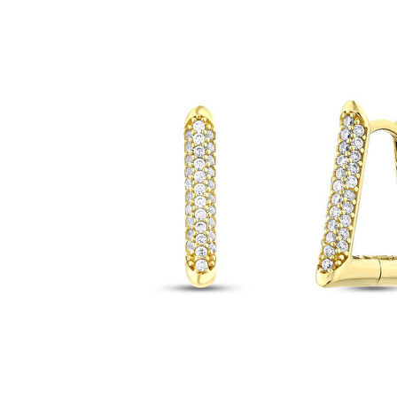 Taşlı Altın Tasarım Küpe - 14K