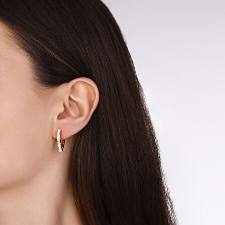 İncili Altın Tasarım Küpe - 14K